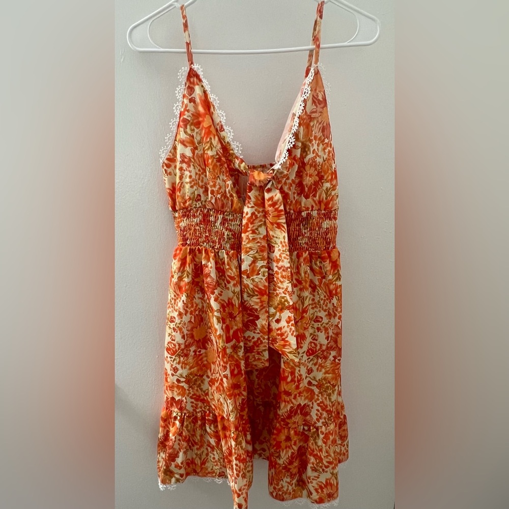 Orange Floral Tie-Front Sundress